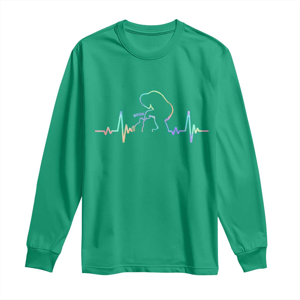Fun Hand Boop Nose Bigfoot Cat Long Sleeve Shirt Heartbeat Sasquatch Cat Lover Animal Silhouette