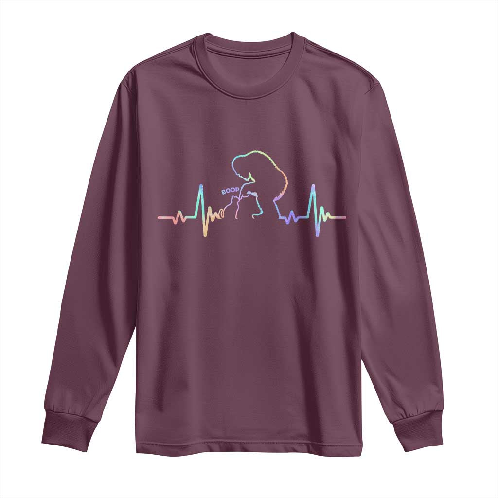 Fun Hand Boop Nose Bigfoot Cat Long Sleeve Shirt Heartbeat Sasquatch Cat Lover Animal Silhouette