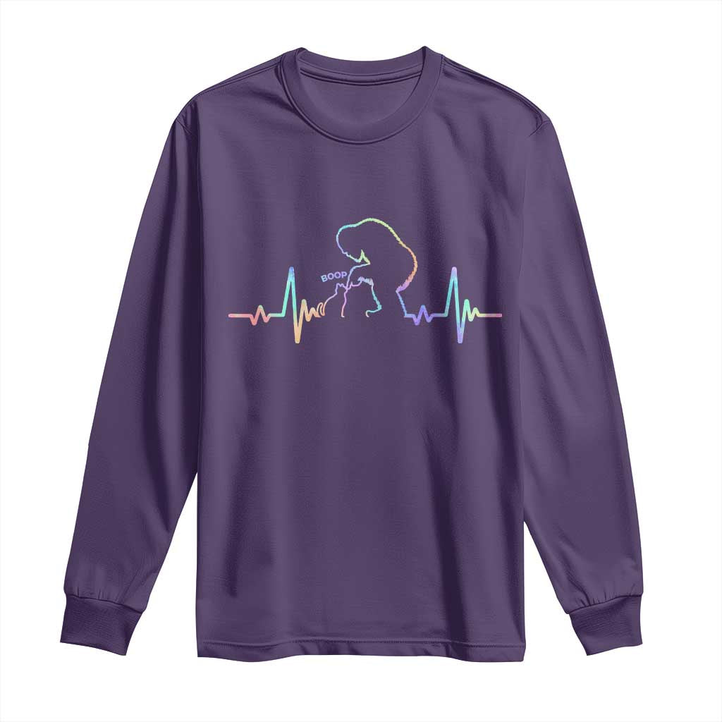 Fun Hand Boop Nose Bigfoot Cat Long Sleeve Shirt Heartbeat Sasquatch Cat Lover Animal Silhouette
