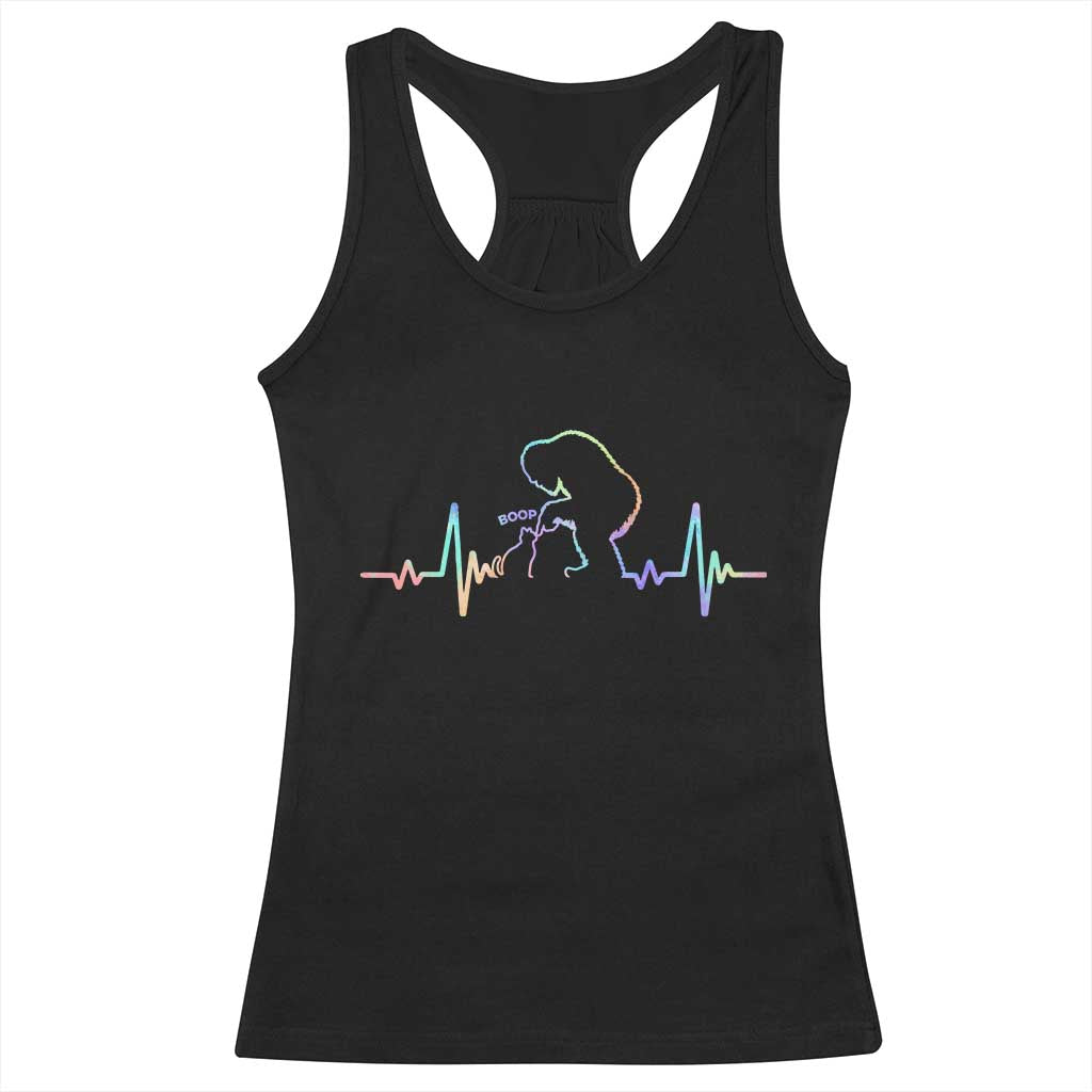 Fun Hand Boop Nose Bigfoot Cat Racerback Tank Top Heartbeat Sasquatch Cat Lover Animal Silhouette