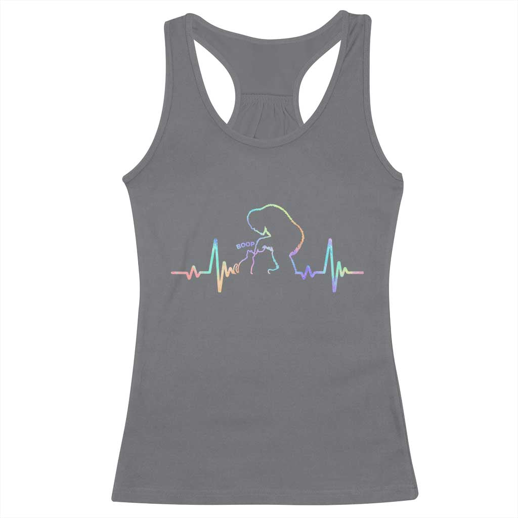 Fun Hand Boop Nose Bigfoot Cat Racerback Tank Top Heartbeat Sasquatch Cat Lover Animal Silhouette