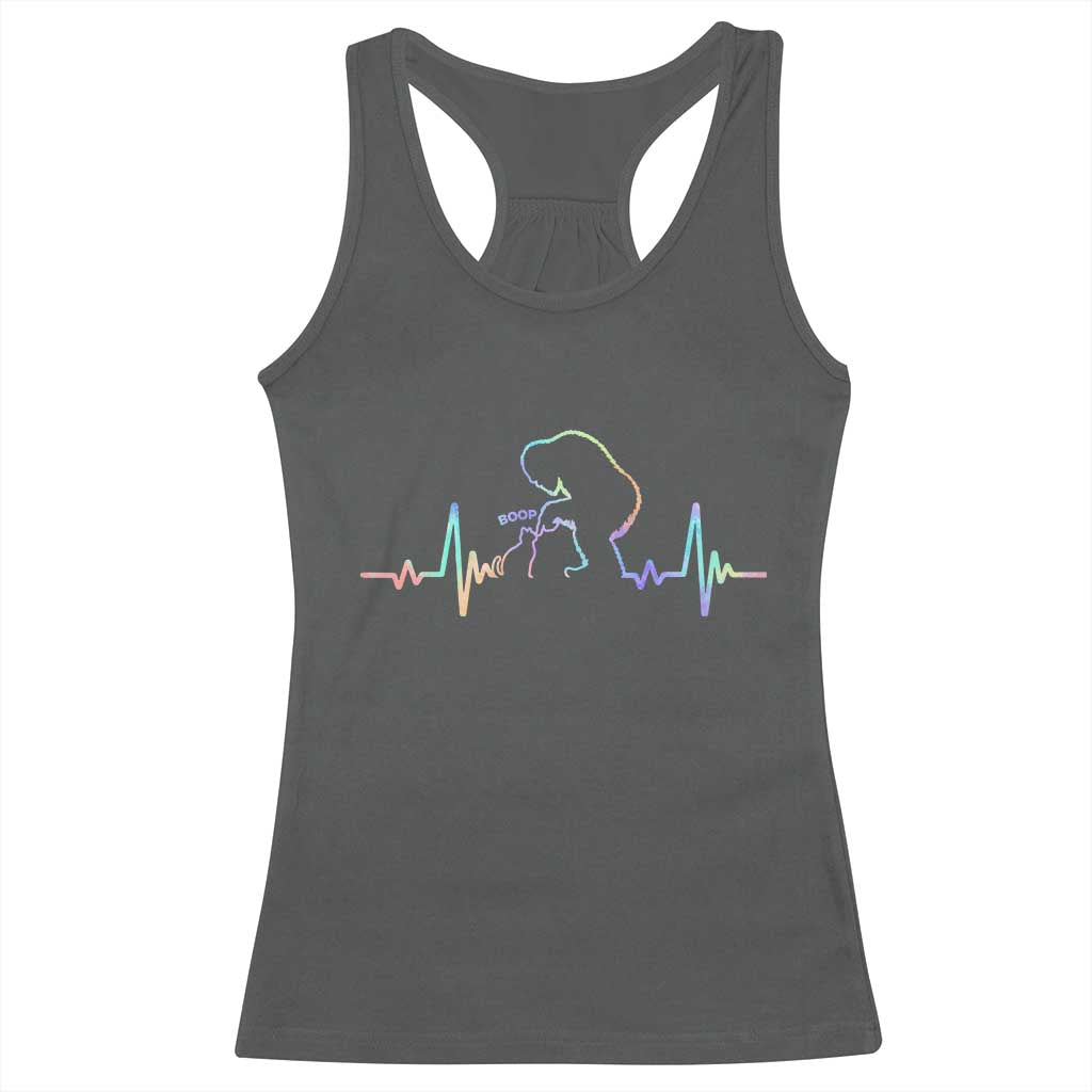 Fun Hand Boop Nose Bigfoot Cat Racerback Tank Top Heartbeat Sasquatch Cat Lover Animal Silhouette