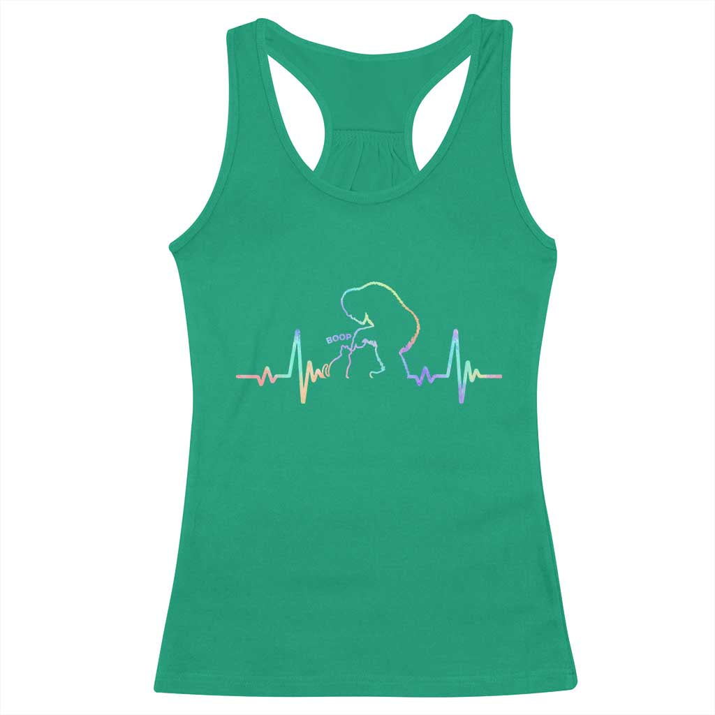 Fun Hand Boop Nose Bigfoot Cat Racerback Tank Top Heartbeat Sasquatch Cat Lover Animal Silhouette