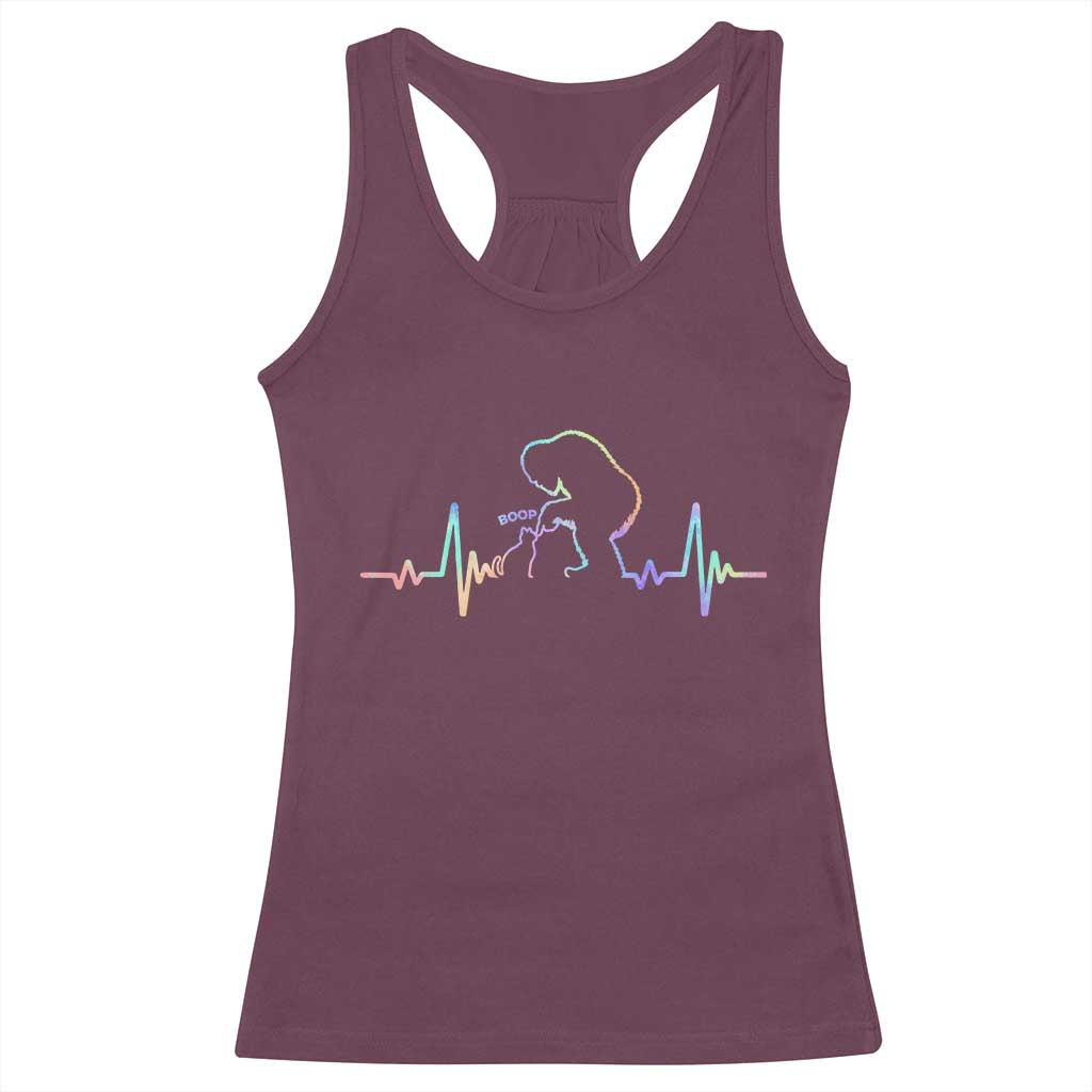 Fun Hand Boop Nose Bigfoot Cat Racerback Tank Top Heartbeat Sasquatch Cat Lover Animal Silhouette
