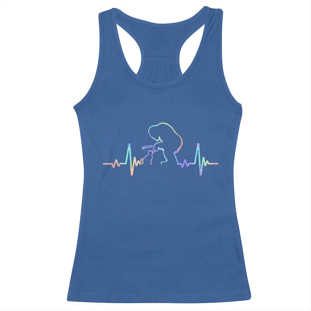 Fun Hand Boop Nose Bigfoot Cat Racerback Tank Top Heartbeat Sasquatch Cat Lover Animal Silhouette