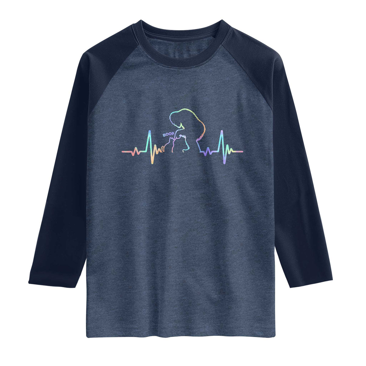 Fun Hand Boop Nose Bigfoot Cat Raglan Shirt Heartbeat Sasquatch Cat Lover Animal Silhouette