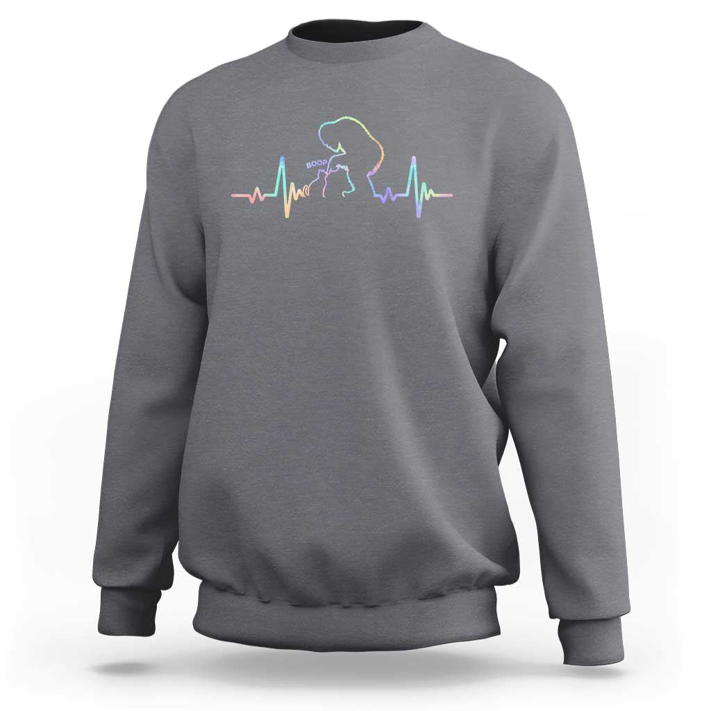 Fun Hand Boop Nose Bigfoot Cat Sweatshirt Heartbeat Sasquatch Cat Lover Animal Silhouette