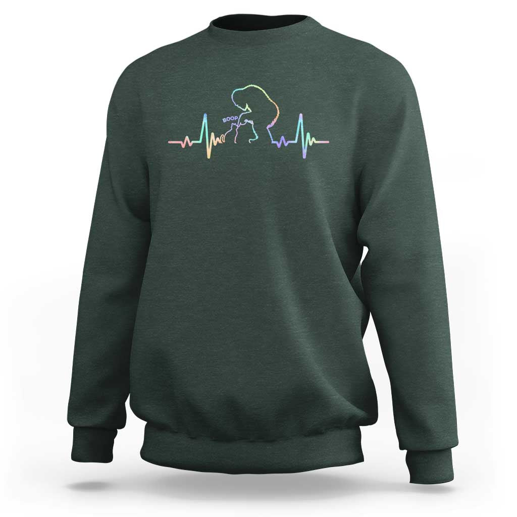 Fun Hand Boop Nose Bigfoot Cat Sweatshirt Heartbeat Sasquatch Cat Lover Animal Silhouette