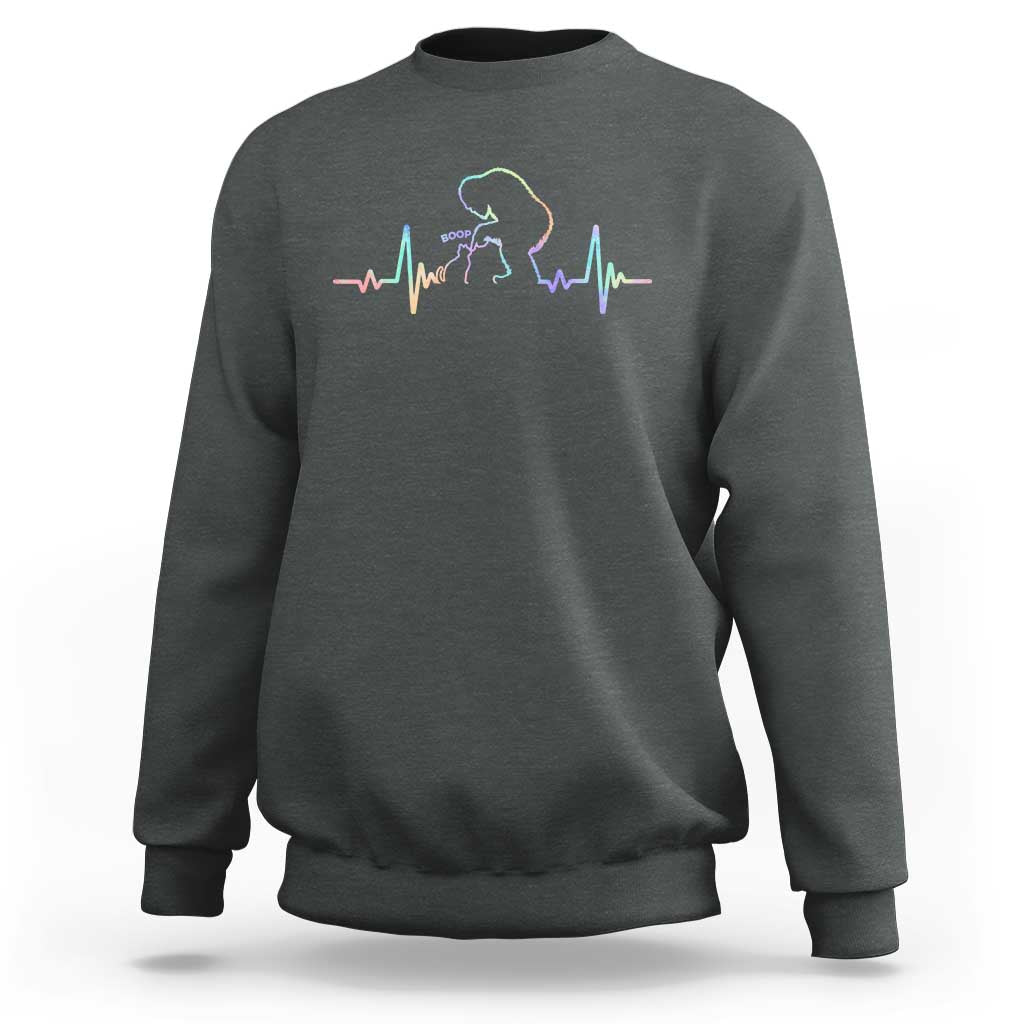 Fun Hand Boop Nose Bigfoot Cat Sweatshirt Heartbeat Sasquatch Cat Lover Animal Silhouette