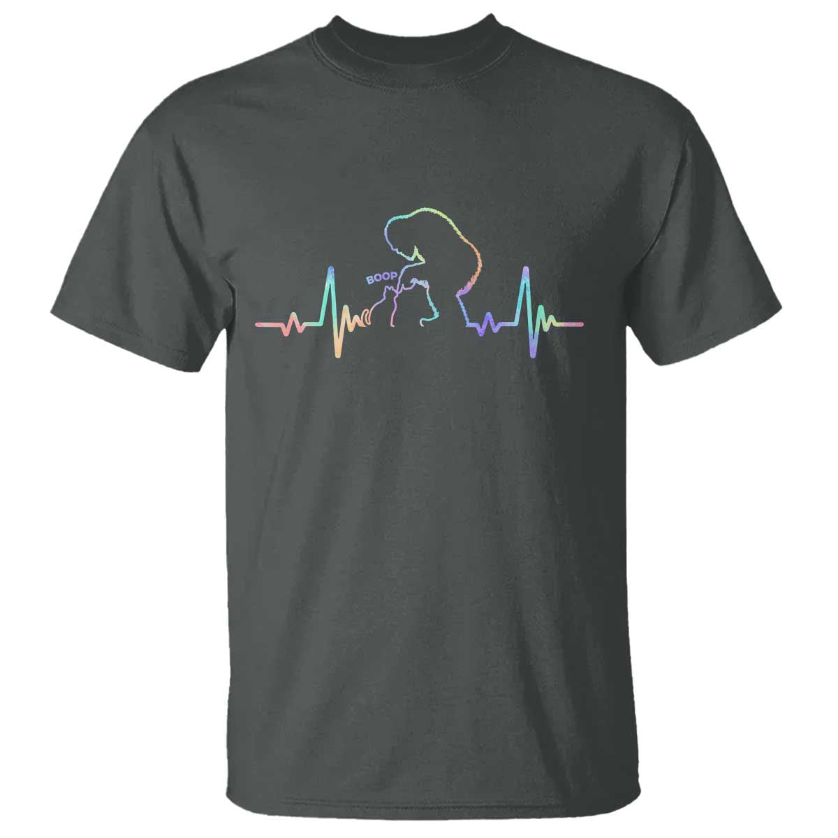 Fun Hand Boop Nose Bigfoot Cat T Shirt Heartbeat Sasquatch Cat Lover Animal Silhouette