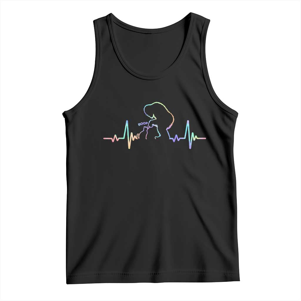 Fun Hand Boop Nose Bigfoot Cat Tank Top Heartbeat Sasquatch Cat Lover Animal Silhouette