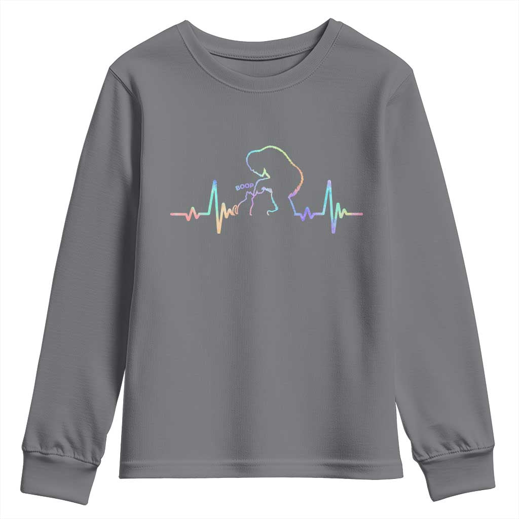 Fun Hand Boop Nose Bigfoot Cat Youth Sweatshirt Heartbeat Sasquatch Cat Lover Animal Silhouette