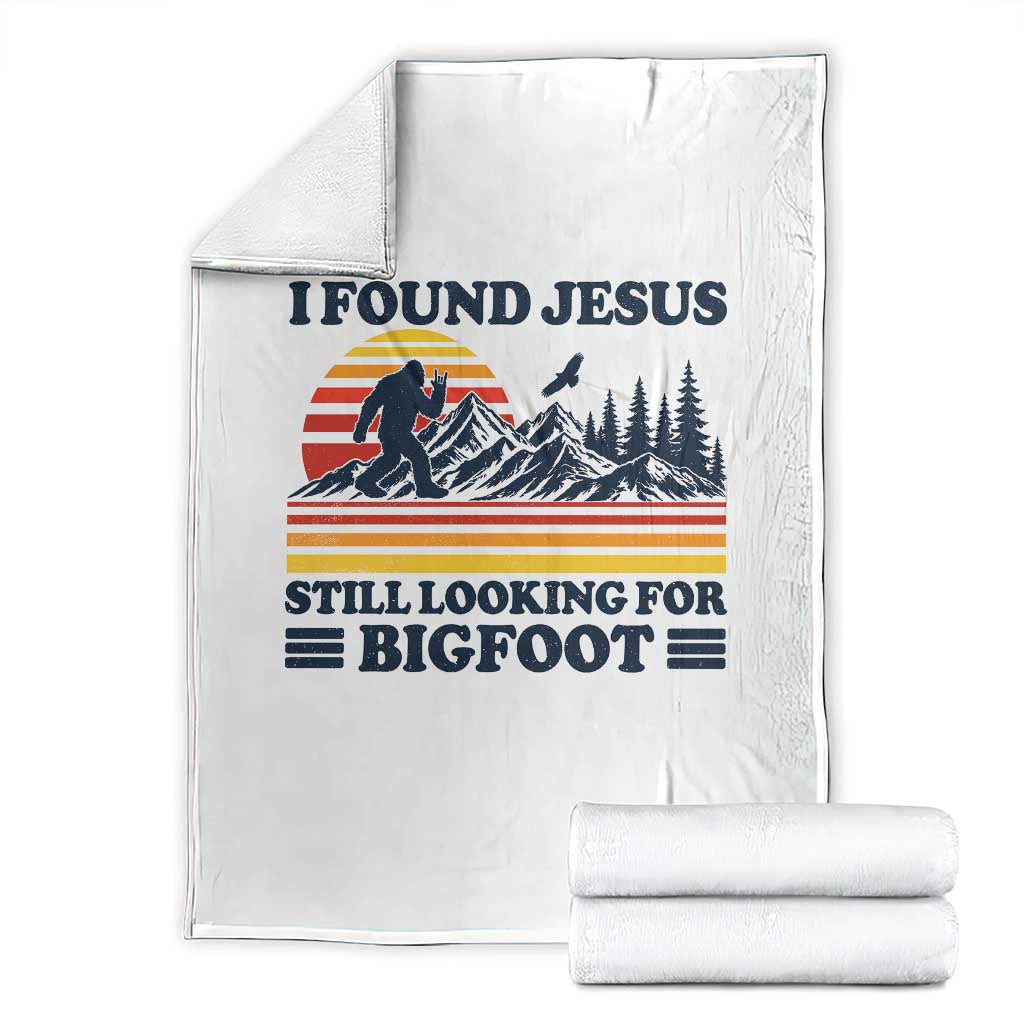 Retro I Found Jesus Still Looking Bigfoot Throw Blanket Funny Sasquatch Bigfoot Believer Christian Humor