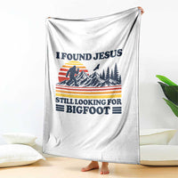 Retro I Found Jesus Still Looking Bigfoot Throw Blanket Funny Sasquatch Bigfoot Believer Christian Humor