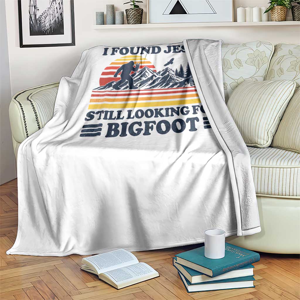 Retro I Found Jesus Still Looking Bigfoot Throw Blanket Funny Sasquatch Bigfoot Believer Christian Humor