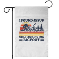 Retro I Found Jesus Still Looking Bigfoot Garden Flag Funny Sasquatch Bigfoot Believer Christian Humor