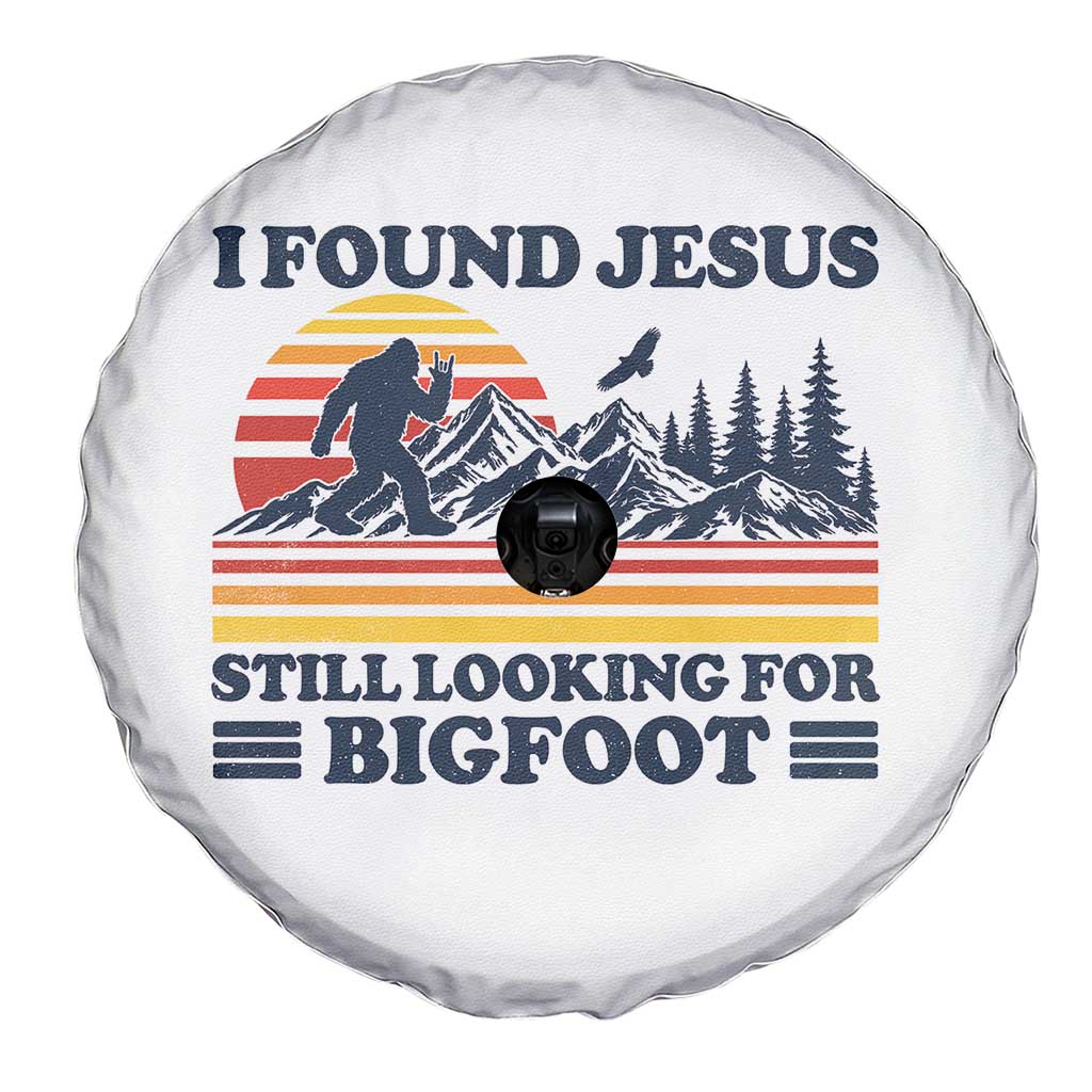 Retro I Found Jesus Still Looking Bigfoot Spare Tire Cover Funny Sasquatch Bigfoot Believer Christian Humor