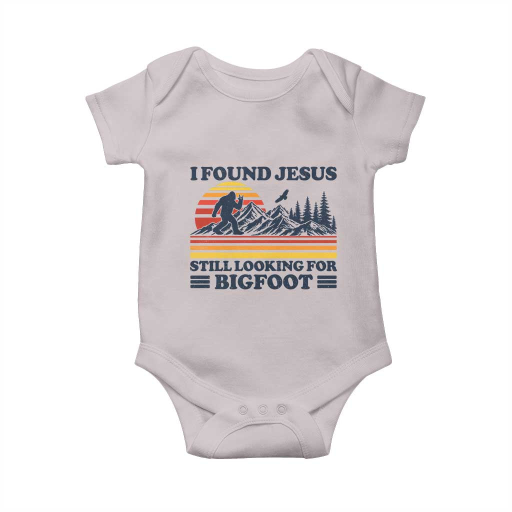 Retro I Found Jesus Still Looking Bigfoot Baby Onesie Funny Sasquatch Bigfoot Believer Christian Humor