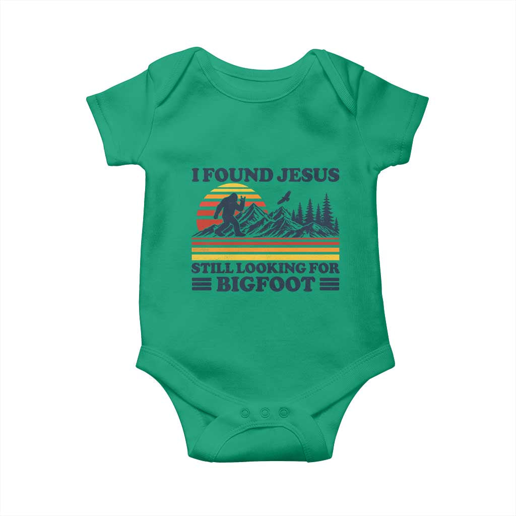 Retro I Found Jesus Still Looking Bigfoot Baby Onesie Funny Sasquatch Bigfoot Believer Christian Humor