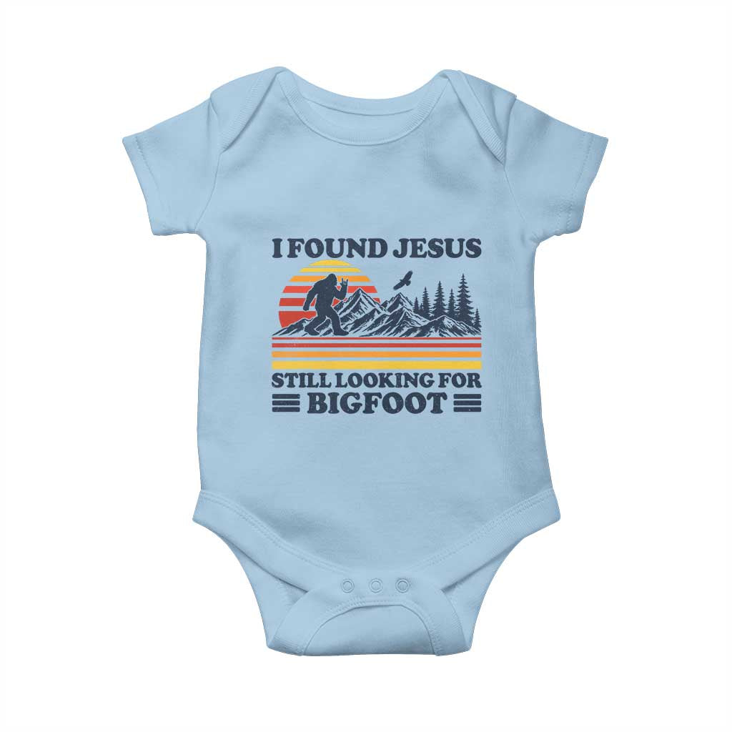 Retro I Found Jesus Still Looking Bigfoot Baby Onesie Funny Sasquatch Bigfoot Believer Christian Humor