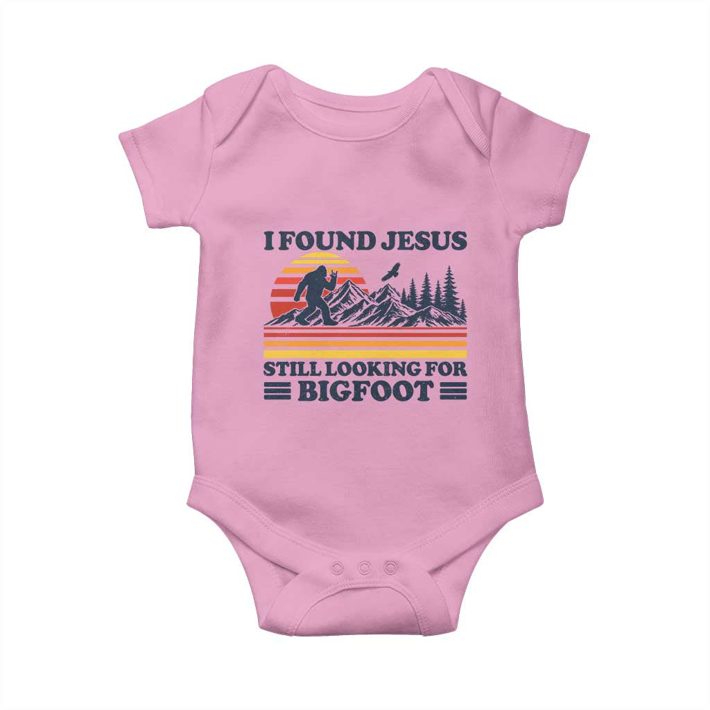 Retro I Found Jesus Still Looking Bigfoot Baby Onesie Funny Sasquatch Bigfoot Believer Christian Humor