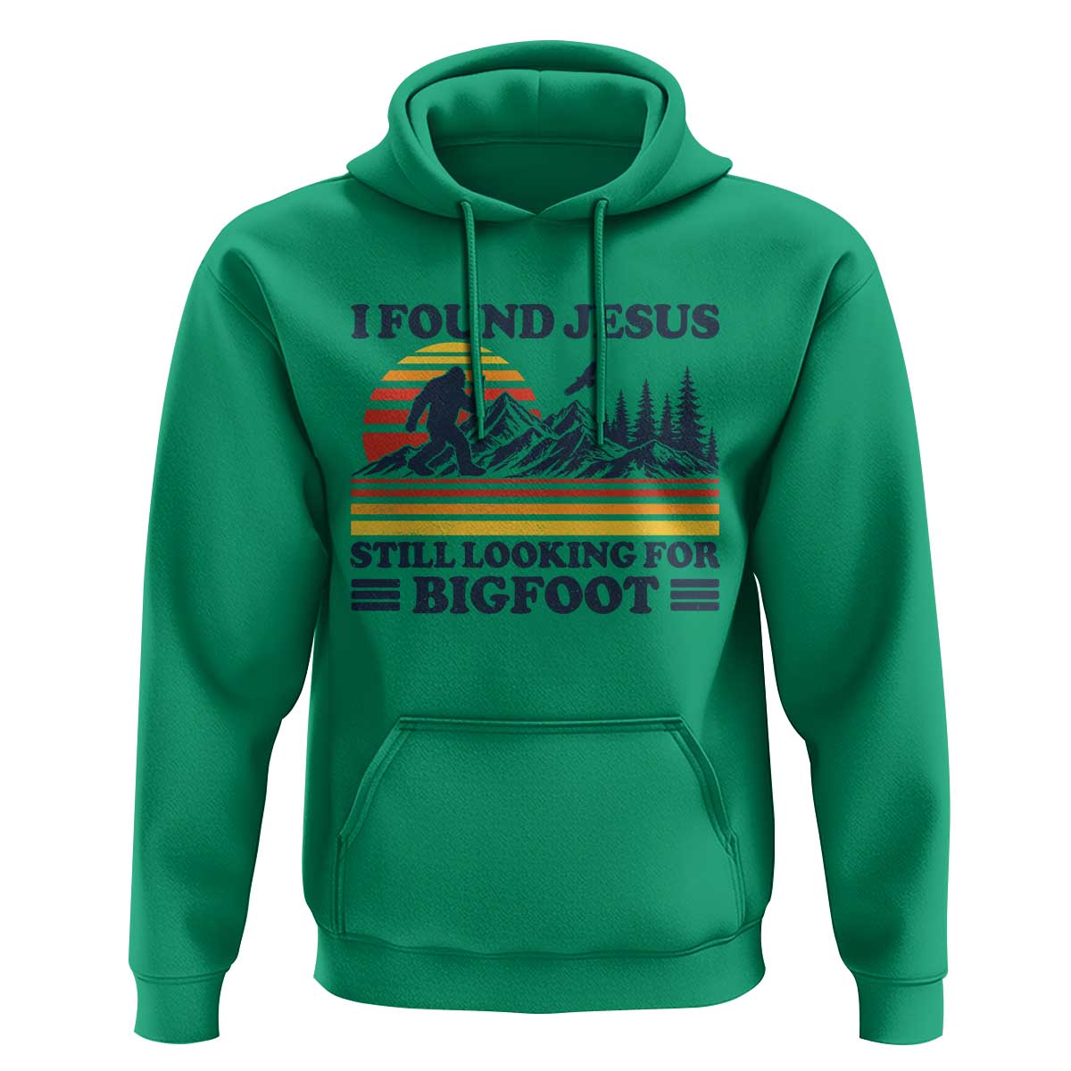 Retro I Found Jesus Still Looking Bigfoot Hoodie Funny Sasquatch Bigfoot Believer Christian Humor
