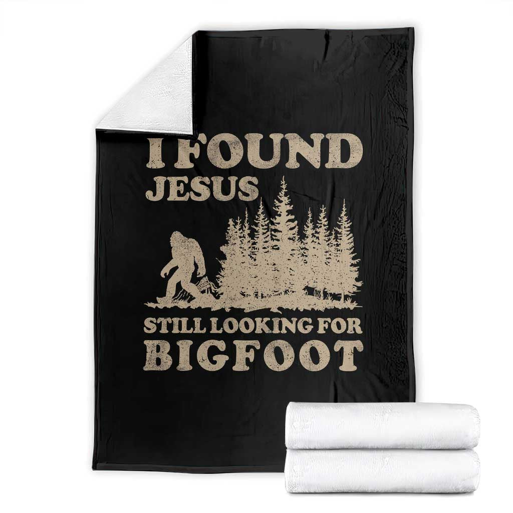 Retro I Found Jesus Still Looking Bigfoot Throw Blanket Vintage Sasquatch Believer Funny Christian Humor
