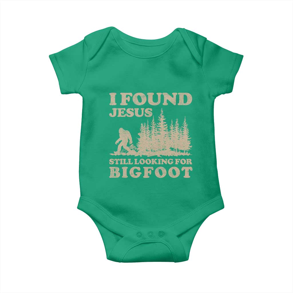 Retro I Found Jesus Still Looking Bigfoot Baby Onesie Vintage Sasquatch Believer Funny Christian Humor
