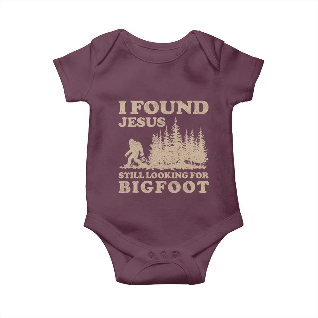 Retro I Found Jesus Still Looking Bigfoot Baby Onesie Vintage Sasquatch Believer Funny Christian Humor