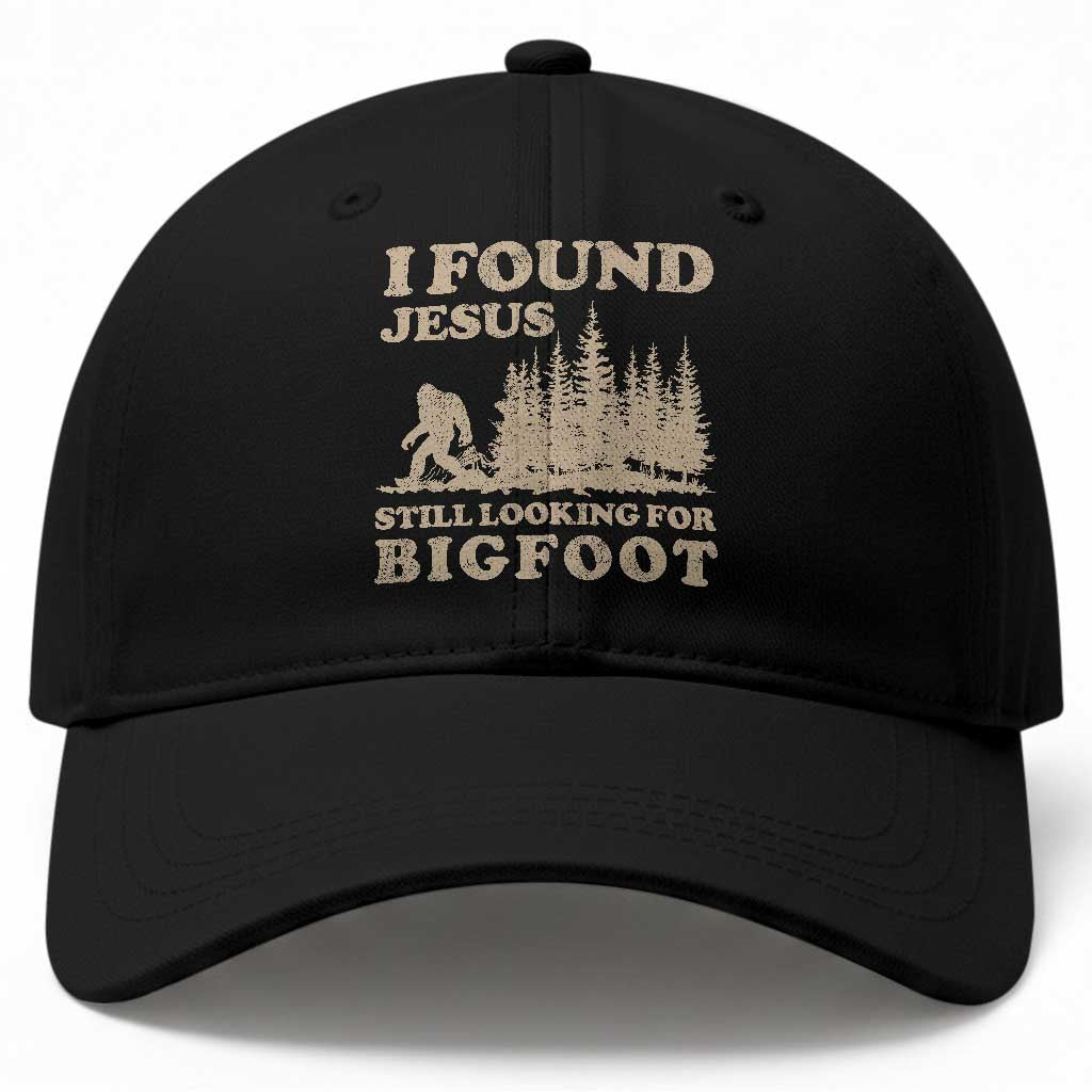 Retro I Found Jesus Still Looking Bigfoot Baseball Cap Vintage Sasquatch Believer Funny Christian Humor