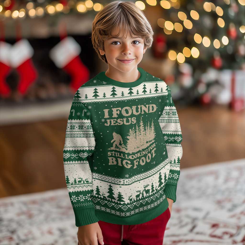 Retro I Found Jesus Still Looking Bigfoot Ugly Christmas Sweater Vintage Sasquatch Believer Funny Christian Humor
