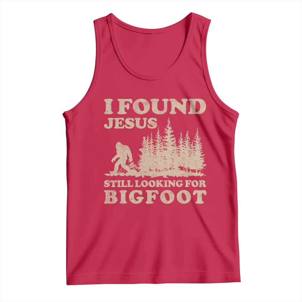 Retro I Found Jesus Still Looking Bigfoot Tank Top Vintage Sasquatch Believer Funny Christian Humor