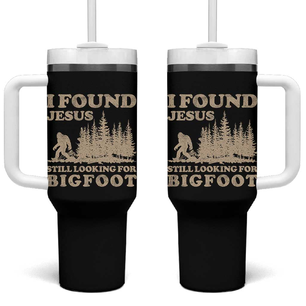 Retro I Found Jesus Still Looking Bigfoot Tumbler With Handle Vintage Sasquatch Believer Funny Christian Humor