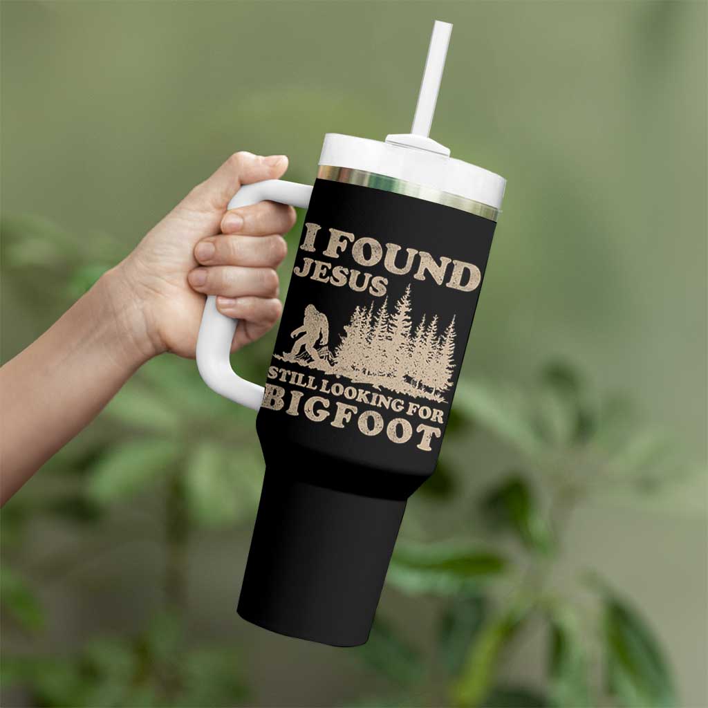 Retro I Found Jesus Still Looking Bigfoot Tumbler With Handle Vintage Sasquatch Believer Funny Christian Humor