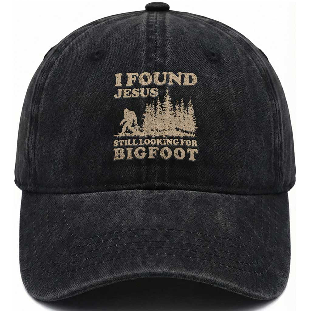 Retro I Found Jesus Still Looking Bigfoot Washed Cotton Baseball Cap Vintage Sasquatch Believer Funny Christian Humor