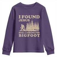 Retro I Found Jesus Still Looking Bigfoot Youth Sweatshirt Vintage Sasquatch Believer Funny Christian Humor