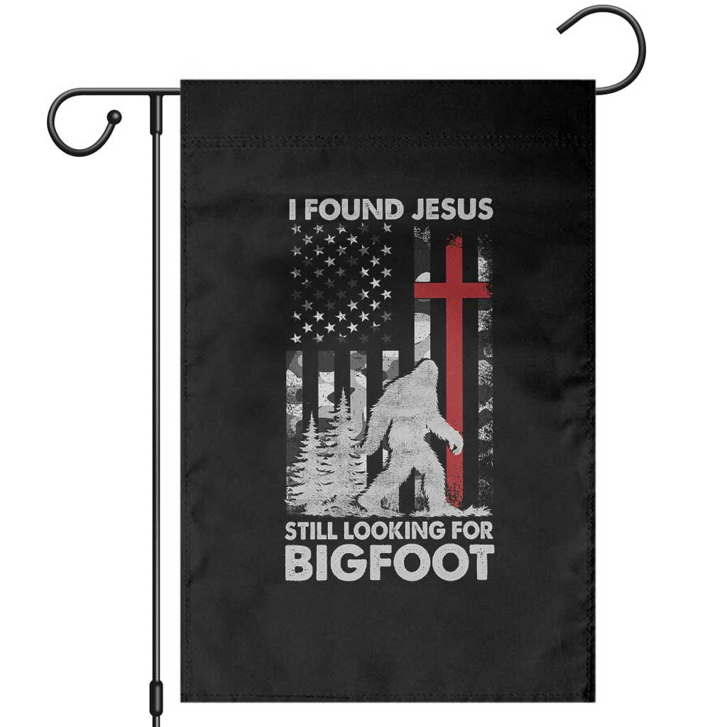 Retro I Found Jesus Still Looking For Bigfoot Garden Flag Camouflage US American Flag Camo