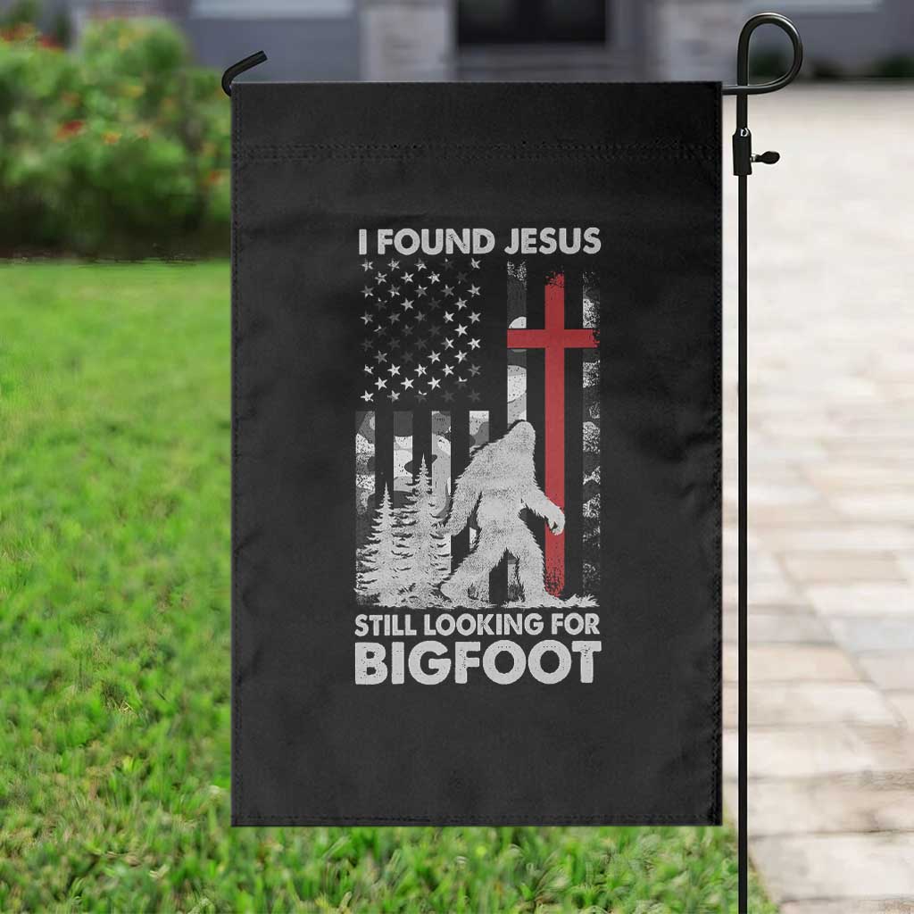 Retro I Found Jesus Still Looking For Bigfoot Garden Flag Camouflage US American Flag Camo