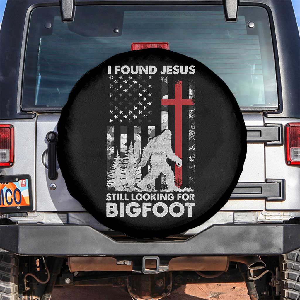 Retro I Found Jesus Still Looking For Bigfoot Spare Tire Cover Camouflage US American Flag Camo
