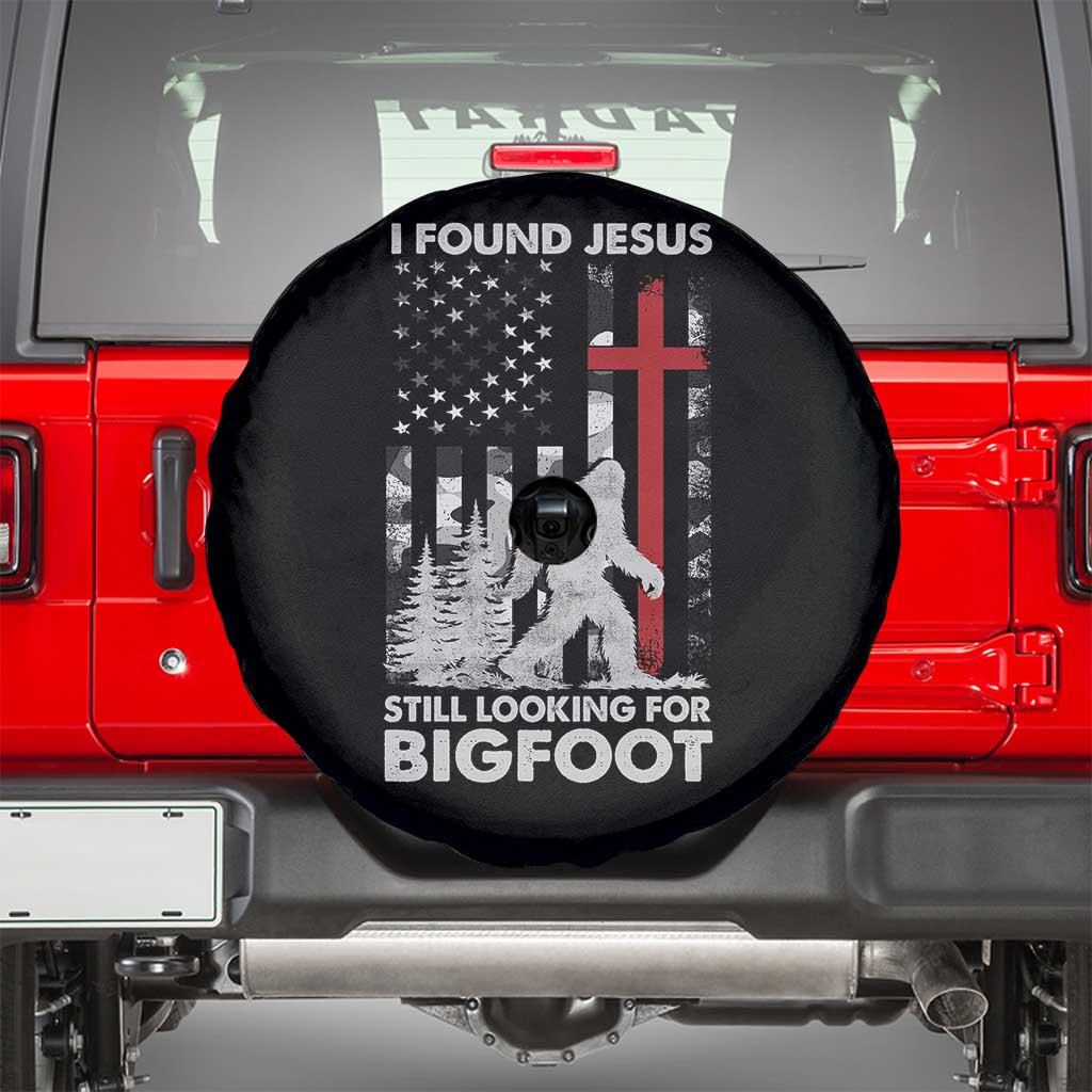 Retro I Found Jesus Still Looking For Bigfoot Spare Tire Cover Camouflage US American Flag Camo