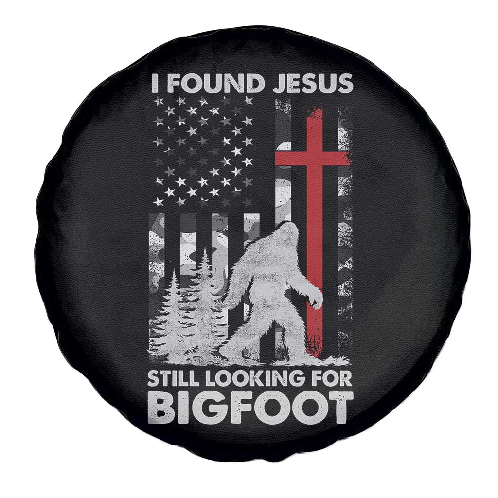Retro I Found Jesus Still Looking For Bigfoot Spare Tire Cover Camouflage US American Flag Camo