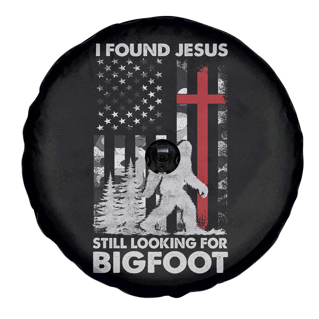 Retro I Found Jesus Still Looking For Bigfoot Spare Tire Cover Camouflage US American Flag Camo