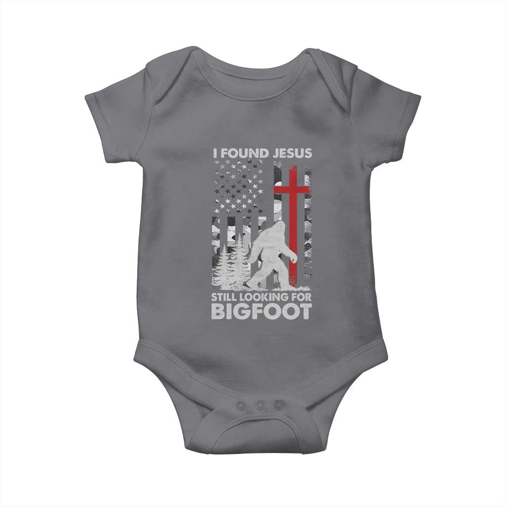Retro I Found Jesus Still Looking For Bigfoot Baby Onesie Camouflage US American Flag Camo