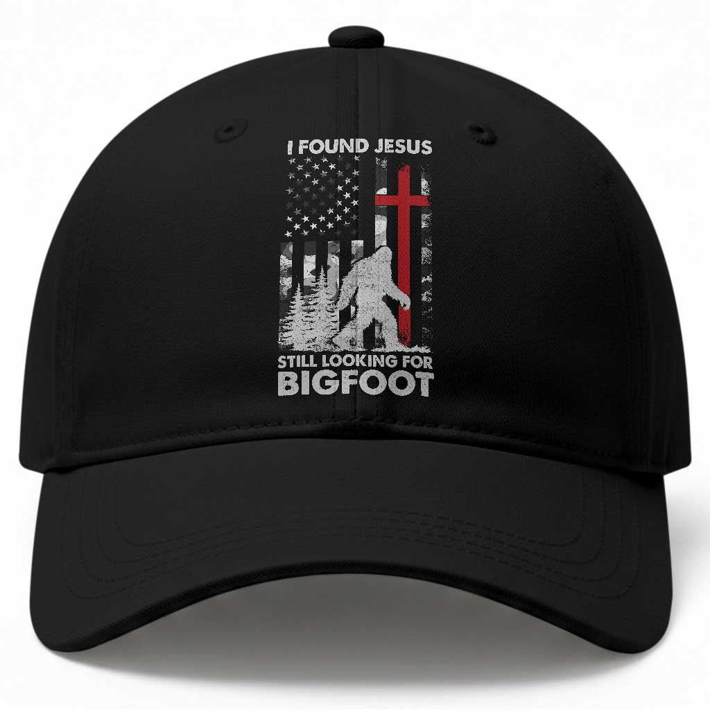 Retro I Found Jesus Still Looking For Bigfoot Baseball Cap Camouflage US American Flag Camo