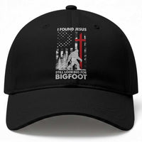 Retro I Found Jesus Still Looking For Bigfoot Baseball Cap Camouflage US American Flag Camo