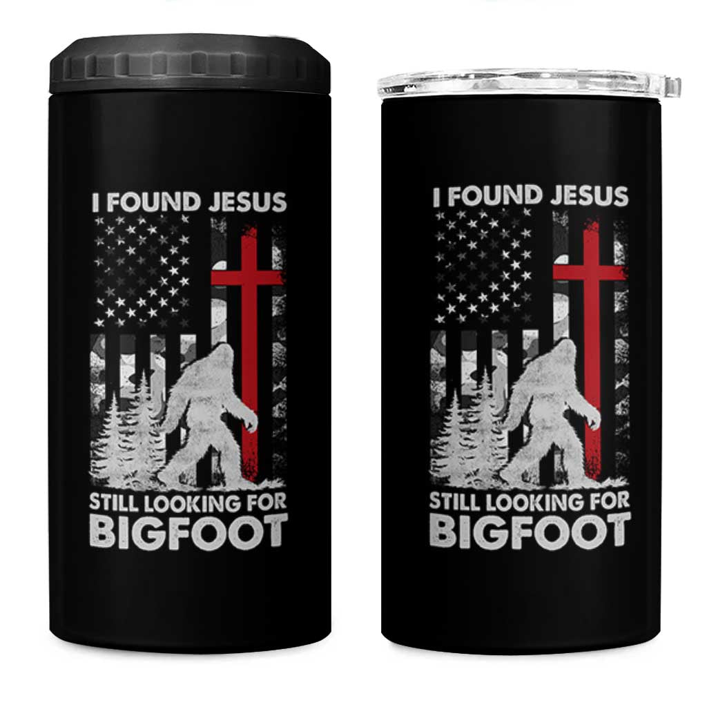 Retro I Found Jesus Still Looking For Bigfoot 4 in 1 Can Cooler Tumbler Camouflage US American Flag Camo