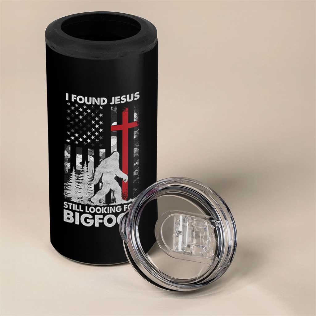 Retro I Found Jesus Still Looking For Bigfoot 4 in 1 Can Cooler Tumbler Camouflage US American Flag Camo