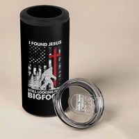 Retro I Found Jesus Still Looking For Bigfoot 4 in 1 Can Cooler Tumbler Camouflage US American Flag Camo