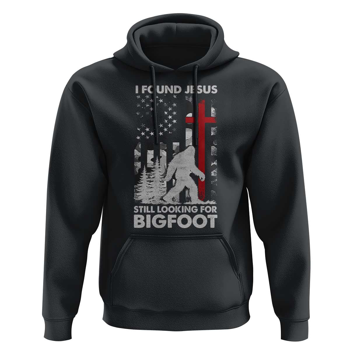 Retro I Found Jesus Still Looking For Bigfoot Hoodie Camouflage US American Flag Camo