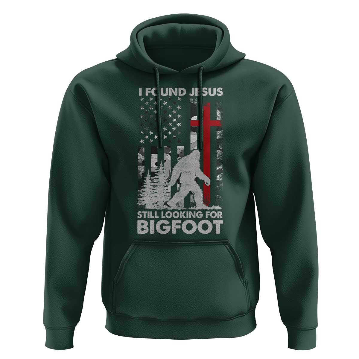 Retro I Found Jesus Still Looking For Bigfoot Hoodie Camouflage US American Flag Camo